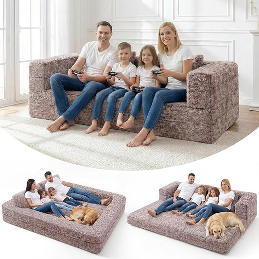 HABUTWAY Convertible Sofa Bed 3-in-1 Futon Sofa Bed with Pillow Foldable Pull Out Floor Sofa Bed with Removable Cover Plush Boneless Couch for Living Room/Bedroom/Dorm(QueenCaramel)