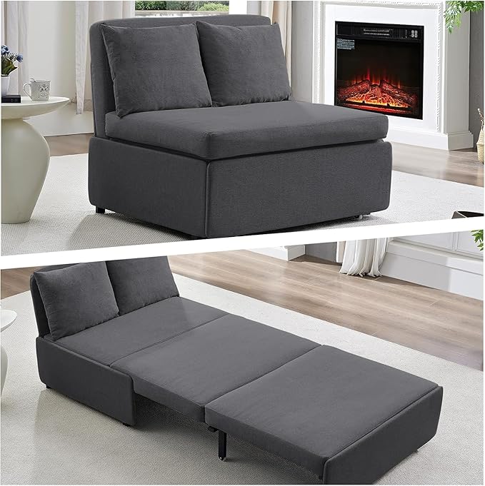 ijuicy 3 in 1 Twin Sleeper Sofa with Pullout Bed Linen Pull Out Sofa Bed Convertible Loveseat Couch Beds with Pillows and Tri-fold Mattress for Small Space Apartment Dark Grey