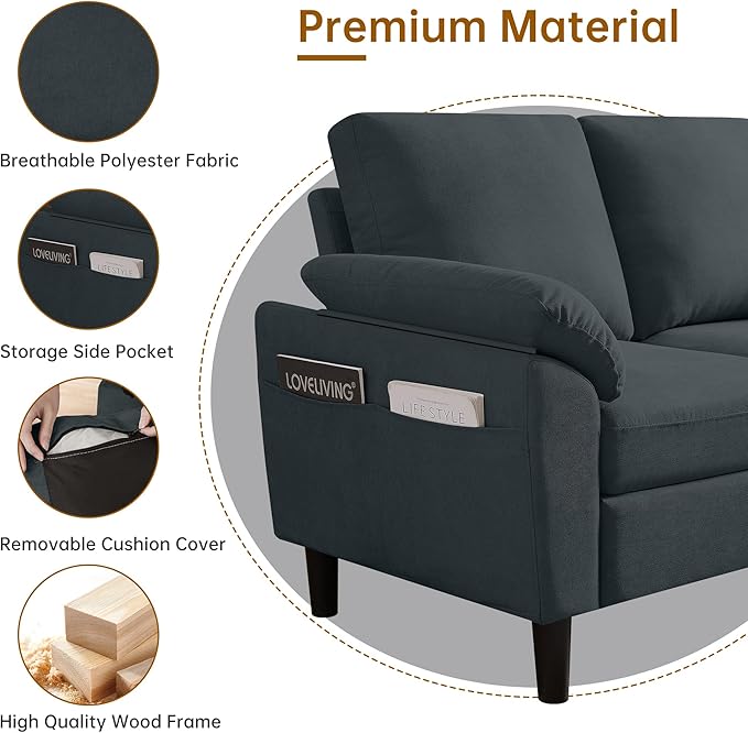 2 Piece Sofa Set Sectional Sofa Couches Set for Living Room 3 Seater &amp Loveseat Sofa with Deep Seats Couches Sets for Living Room/Bedroom/Office/Apartment(Dark Grey)