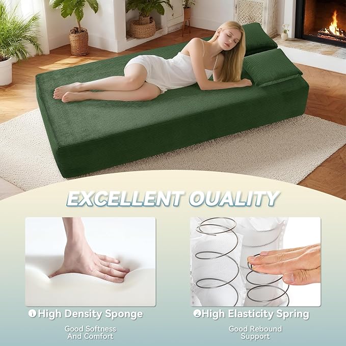 3 Seater Sofa Couch for Living Room (Green 38 D + 4 Pillows)