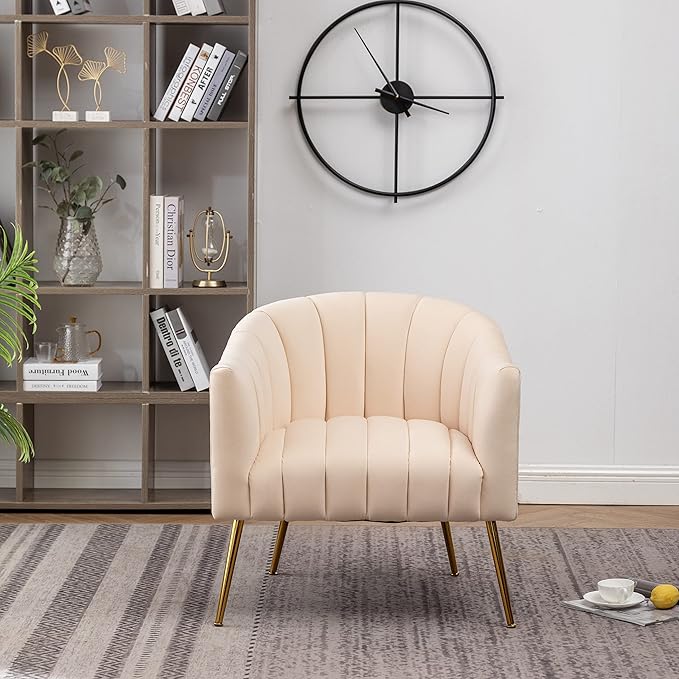 Modern Velvet Tub Chair Armchairs Barrel Accent Dinning Chair with Gold Plated Metal LegsThick Soft Padded Seat for Living Room