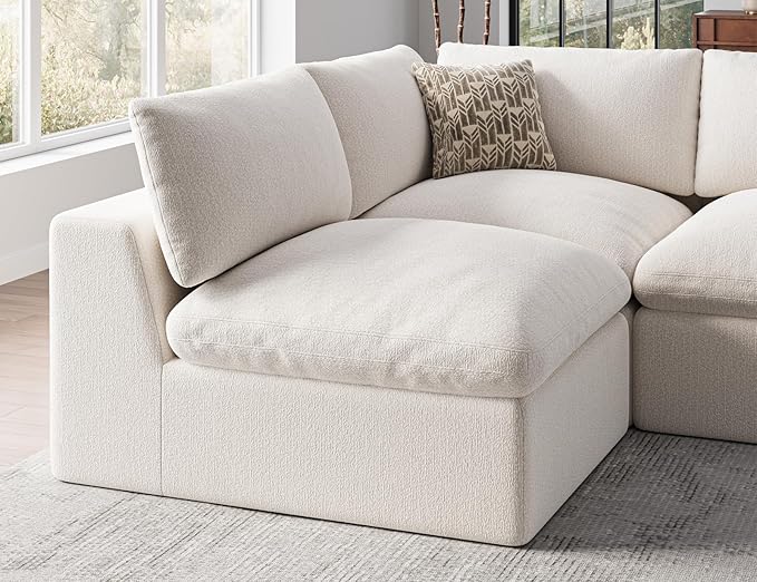 120 Cloud Sectional Couch | Oversize Boneless Couches for Living Room | 4 Seater Modern L-Shape Sofa | Ivory White