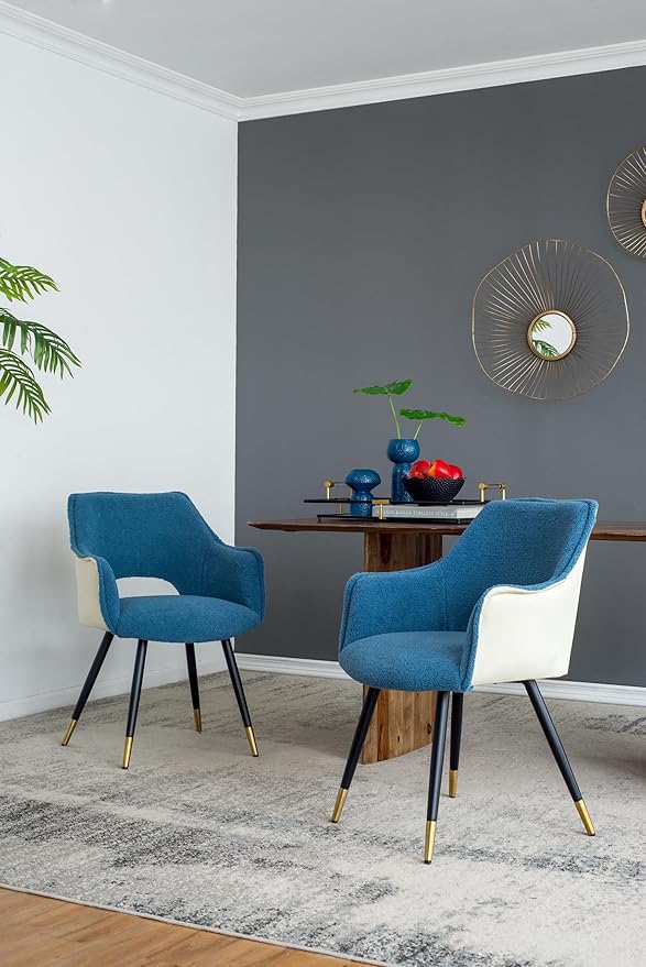 Set of 2 Blue Fabric Side Chair Living Room Bedroom Kitchen Vanity Chair 23 x 23 x 34