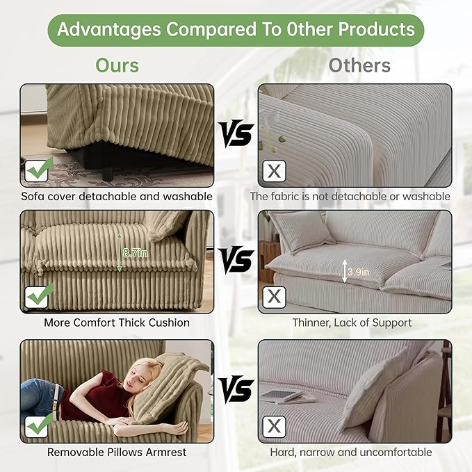 Modular Sectional Sofa Cloud Couch 156.6 U Shaped Sofa Comfy 4-Seat Couch with Ottoman &amp Removable Cover Oversized Sofas Set for Living Room Apartment Camel Corduroy
