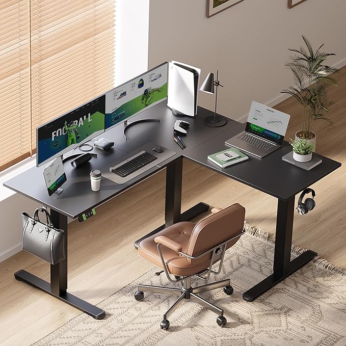 Seang L Shaped Standing Desk Height Adjustable Corner Workstation Memory Height Adjustment Sit Stand Up Desk with Dual Motors Ideal for Home Office &amp Gaming Black