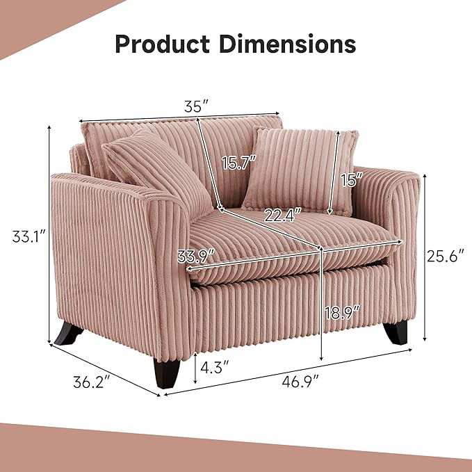 ERYE Living Room Accent Chair Modern Corduroy Upholstered Chair Wider Seat Cushion Leisure Armchair W/2 Pillows and Removable Cover for Home ApartmentBedroomOffice