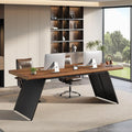 Tribesigns 79” Double Desk for Two People Extra Long Computer Desk with Walnut Wood Top &amp Black Metal Base Heavy Duty 2 Person Home Office Writing &amp Gaming Table
