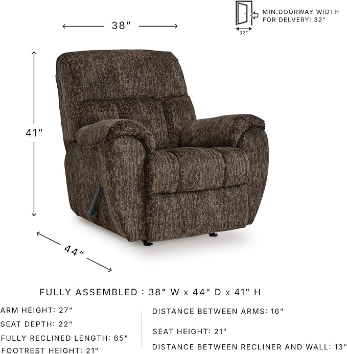 Signature Design by Ashley Rampant Casual Manual Rocker Recliner with Pillow-Top Arms Dark Brown