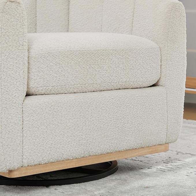 32 W Swivel Barrel Chair Boucle Chenille Accent Chair Upholstered Tufted Club Armchair Single Sofa Chairs with Metal Base for Living Room Family Room Bedroom Lounge Area Office (Ivory)
