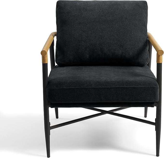UIXE Chenille Armchair Modern Accent Chair for Living Room Cross Metal Frame Reading Arm Chair with Thicken Cushion Black