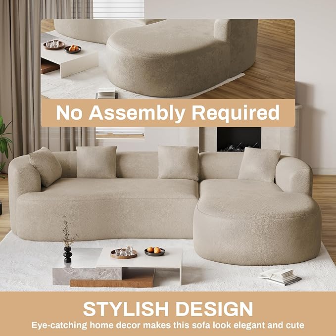 Oversized Sectional Sofa with Right Chaise for Living Room 111 Modern Curved L Shape Cloud Couch with Extra Deep Seat Modern Luxury Chenille 4 Seater No Assembly Required Light Brown