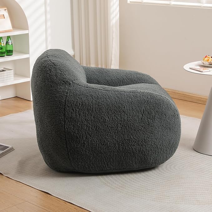 39 Single Armchair Sofa - Comfy Memory Foam &amp Soft Faux Fur | Modern Minimalist Design with Ergonomic Armrest for Living Room TV WatchingReadingDark Gray