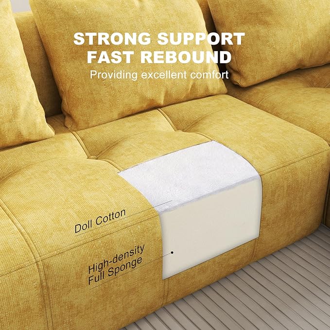 105 Modular Sectional Sofa Boneless couch for Living Room Cloud Sectional Couch with Deep Seat L-Shape Sofa Upholstered Couches for Living Room Bedroom No Assembly Required Yellow (Slub Fabric)