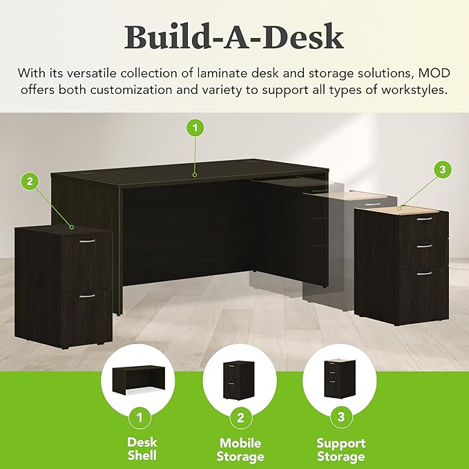 HON MOD Executive Desk 60-Inch Large Computer Desk Shell Thick Wooden Laminate Modern Table with Cord Management 60 W x 30 D x 29 H Java Oak