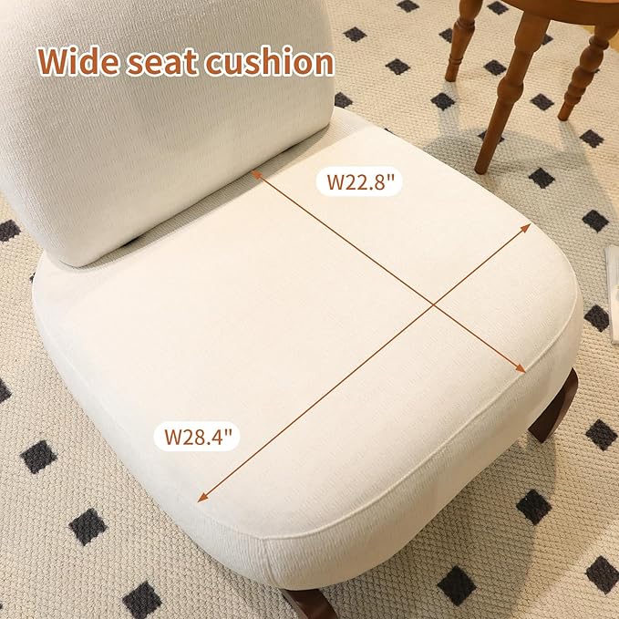 KEIKI Accent Chair with Solid Wood Legs Velvet Single Seat Sofa for Living Room or Bedroom Comfy Armless Reading Chaise Lounge White