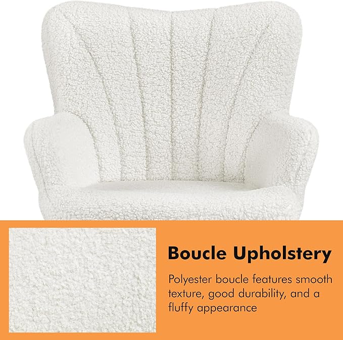 Topeakmart Modern Accent Chair Fluffy Sherpa Barrel Chair Boucle Armchair with Soft High Backrest and Metal Legs for Living Room Bedroom Office Ivory