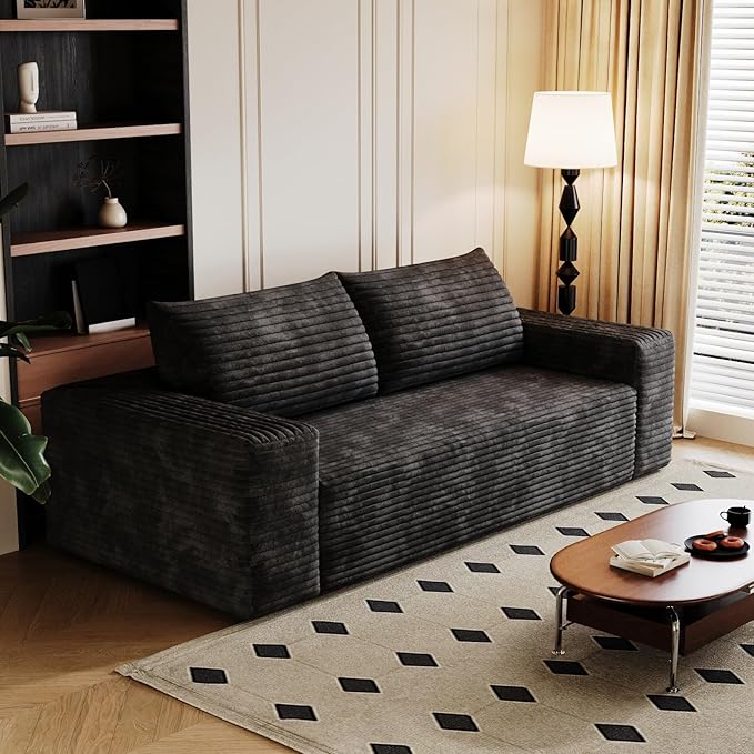 63 Loveseat Sofa in a BoxPlush Corduroy Fabric Deep Seat CouchNo Assembly RequiredSpace-Saving DesignComfy Seater Sofa for Living Room Apartment Bedroom &amp OfficeModernBlack