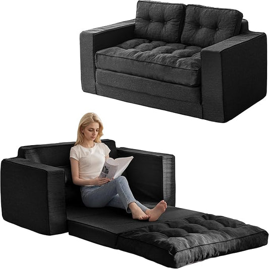 YOSHOOT Loveseat Sleeper Sofa55 Convertible Sofa Bed Couch Futon Couches for Living Room3-in-1 Pull Out Floor Couch with Backrest and Pillows Black