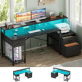 Aheaplus Computer Desk with 3 Drawers Home Office Desk with File Drawer &amp Power Outlet 59'' Gaming Desk with Led Lights Long Work Desk with Storage Shelves Printer Cabinet and Monitor Shelf B