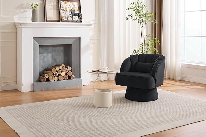 Swivel Barrel Chair - Velvet Upholstered Modern Armchair with Striped Backrest &amp Plush Padding Round Lounge Chair for Living Room Bedroom Small Spaces Black - (2 Pcs)