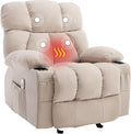 Massage Rocker Recliner Chair with Heat and Vibration Ergonomic Rocking Lounge Chair for Living Room Comfy Overstuffed Recliner with 4 Side Pockets2 Cup Holders USB Charge PortBeige