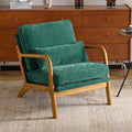 Karl home Mid Century Modern Accent Chair with Lumbar Pillow &amp Oak Arms – Plush Chenille Living Room Chair for Bedroom Lounge (Dark Green)