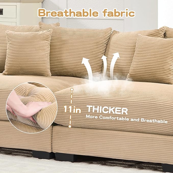 ERYE Modern Corduroy Upholstered Accent Chair and Ottoman Set Oversized Wider Seat Armchair Leisure Comfy Lounge Chaise with Removable CushionArmrests and 3 Pillows