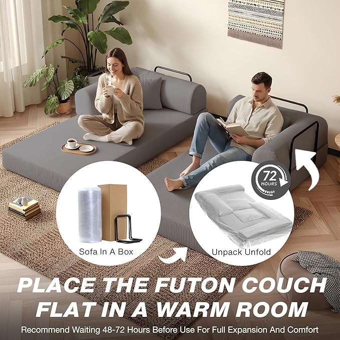 79'' Folding Sofa Bed 5-in-1 Convertible Sofa Bed Boneless Comfy Foldable Foam Couch with Pillow Modular Floor Couch for Living RoomBedroomLounge - Corduroy Grey
