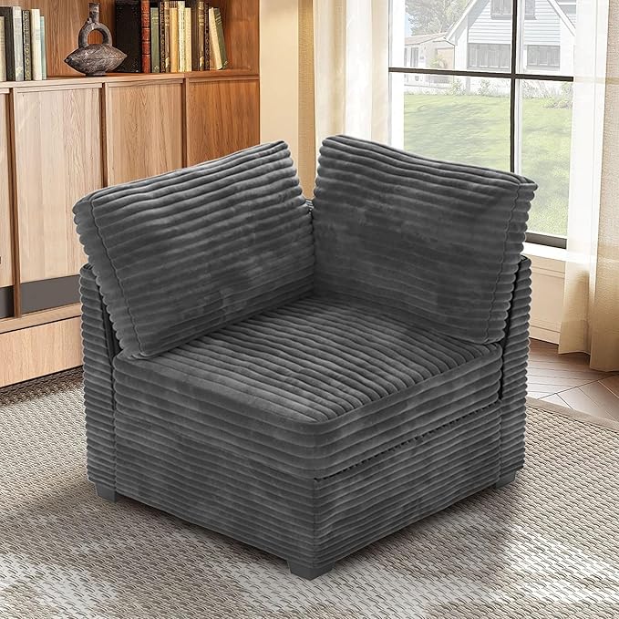 ovios 32.7 inches Armrest Seat Module for Modular Sectional Sofa Couch Loveseat Customizable DIY Combination L U V Shaped Plush Corduroy Sofas Couches for Living Room Grey