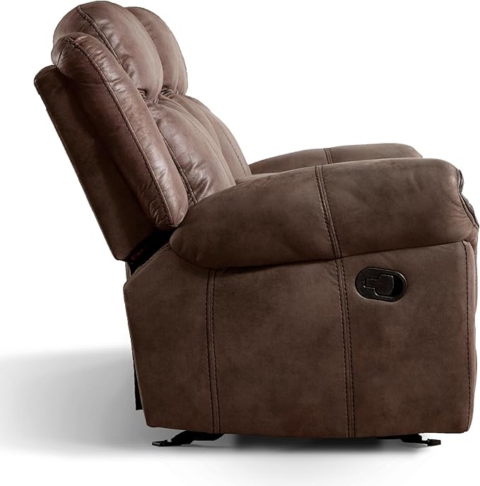 24/7 Shop at Home Amos Oversized Nursery Glider Recliner Chairs for Adults Manual Comfy Reading Couch Overstuffed Reclining Loveseat Sofa Adjustable Comfy Theater Seating for Living Room Brown