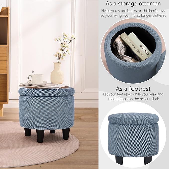 Swivel Accent Chair with Ottoman Fabric Small Barrel Chair with Footstool Modern Round Bedroom Chair for Living Room Blue