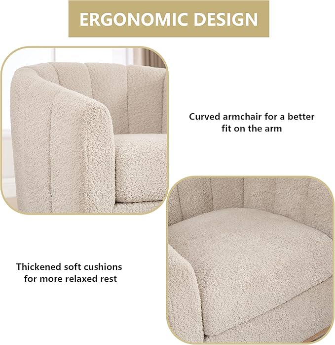 Beige Swivel Accent Chair32.3 Swivel Chair with Wide Curved BackrestThickened Upholstered Accent ChairChenille ArmchairModern Single Sofa Chair for Living Room