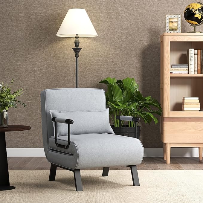 S AFSTAR 4 in 1 Convertible Sofa Bed Sleeper Chair Folding Sofa Arm Chair with Pillow and 6 Position Adjustable Backrest Full Padded Lounger Couch Bed for Home/Office (Light Grey)