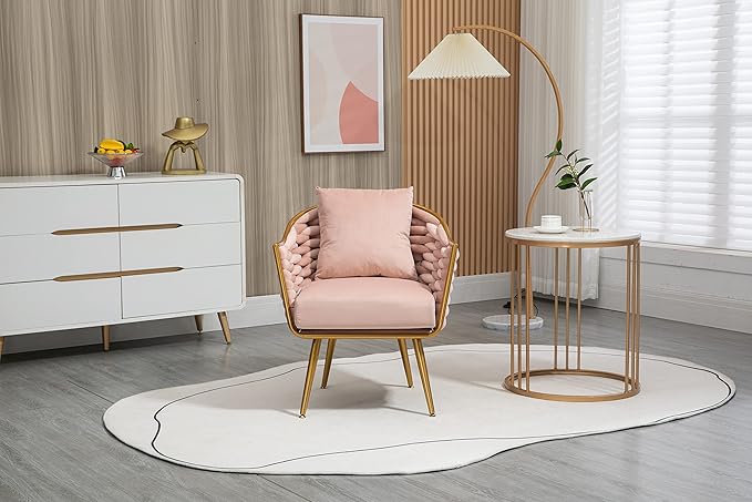 Velvet Accent Chair Modern Upholstered Armchair Tufted Chair with Metal Frame Single Leisure Chairs for Living Room Bedroom Office Balcony