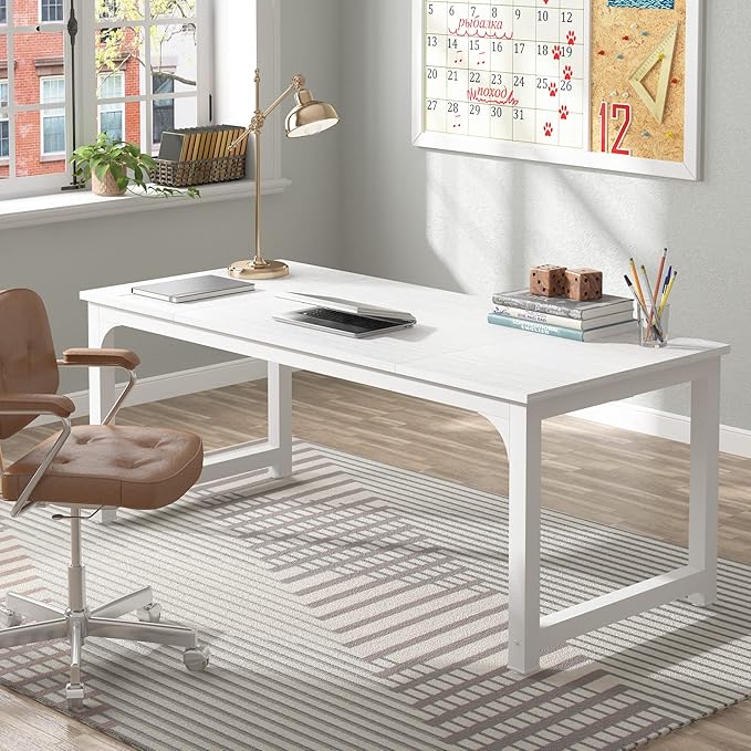 Tribesigns 70.8”Executive Desk (Set of 2) Large Office Computer Desk with Thicken Frame Modern Simple Workstation Business Furniture for Home Office White