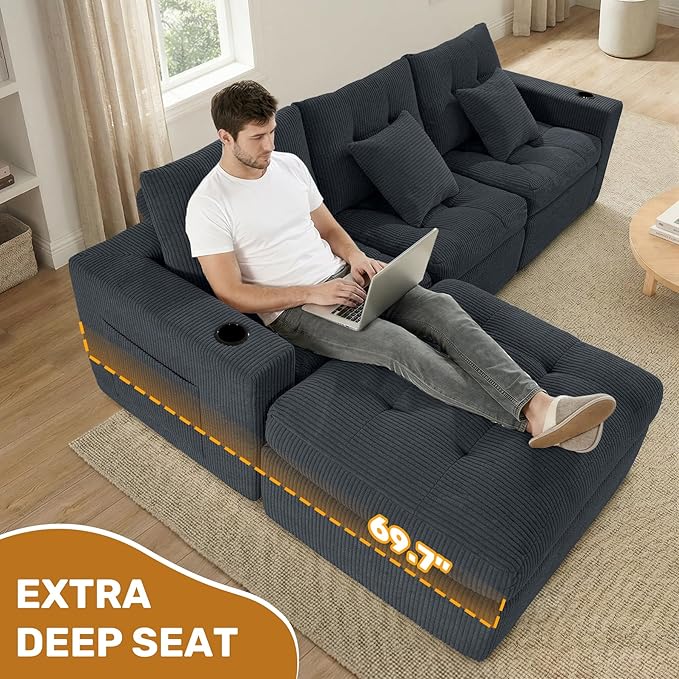 143 Modular Sectional Sofa for Living Room Convertible U-Shape Couch with OttomanCloud Boneless Couch with Layered CushionGary Corduroy