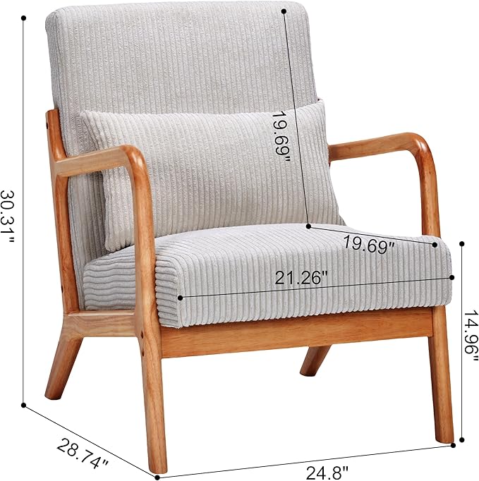 Accent Reading Chair Button-Upholstered Comfy Mid Century Modern Chair with Lounge Arm ChairsBeige Modern Chair Living Room Chairs W/Pillow Accent Chair for Living Room Bedroom Reading