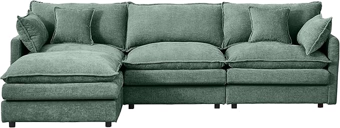 Cloud Couch Modular Sectional Sofa 102-Inch L-Shaped Chenille Fabric 3-Seater with Movable Ottoman Living Room Couch Set with Memory Foam Cushions (Mint Green L)