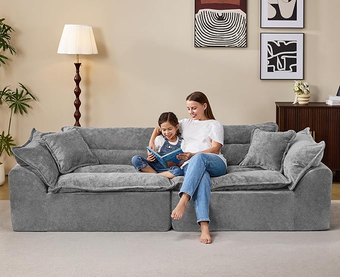 Hobestluk 104 Sectional Sofa Couches 3 Seater Modular Sofa Boneless Couch Cloud Couch with Removable Cushion Modular Sectional Couches for Living Room(Grey)