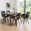 Set of 4 Mid Century Modern Chairs - Swivel Dining Chairs with Arms and Curved Back Faux Leather Reception Room Chairs Ideal for Kitchen/Living Room/Reception/Desk (Walnut Black)