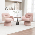 Swivel Chair with Armrest Modern Velvet Barrel Chairs with Curve Back Soft Cushion Comfy Accent Round Armchair Single Sofa for Living Room Bedroom Pink