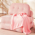 Folding Sofa Bed Flannel Futon Couch Bed with Pillow and Blanket Convertible Sleeper Chair for Living Room Bedroom Pink