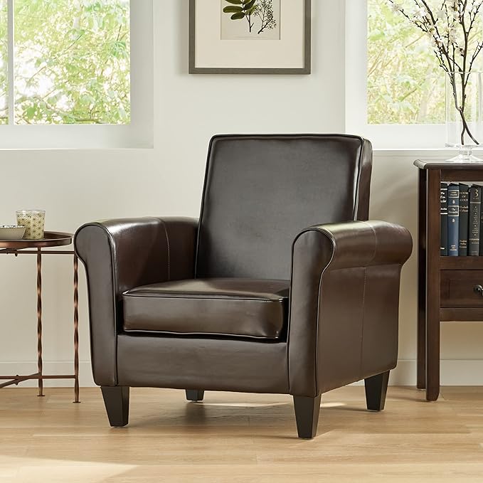 Christopher Knight Home Freemont Leather Club Chair Chocolate Brown