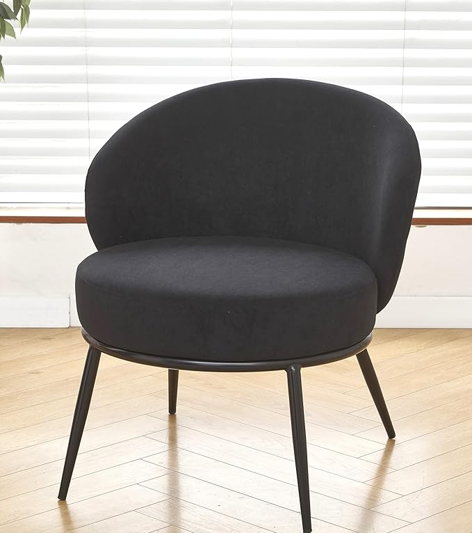 Modern Velvet Accent Chair with Channel Back Design Black Metal Legs and Soft Upholstery Comfortable Seating for Living Room Bedroom or Office