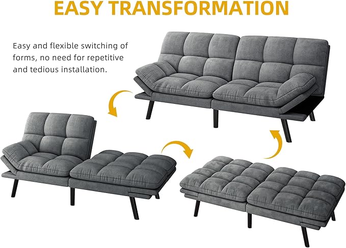 YITAHOME Convertible Futon Sofa Bed 70 Folding Futon Set for Living Room Home Office Aprtment Modern Futon Couch with Adjustable Backrest &amp Armrests Recliner Lounge Loveseat Sofa
