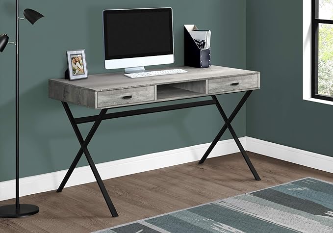 Rustic Grey Laptop Desk with Metal Base for Home Office Modern Kitchen Counter &amp Storage