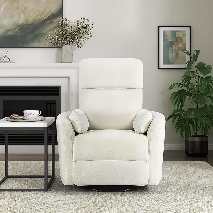 Lexicon Modern Swivel Glider Recliner Chair - Quiet 360 Swivel Chair Durable Microfiber Upholstered 2 Pillows Manual Reclining for Living Room Small Spaces Nursery Apartment Bedroom Beige