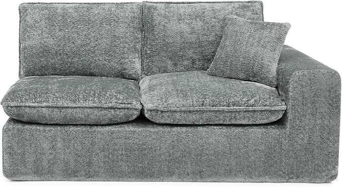L-Shaped Boneless Modular Sectional Cloud Couches 7 Seat Modular Boucle Floor Foam Boneless Sofa Couch with Ottomans Headrest Pillows and Removable Cushions