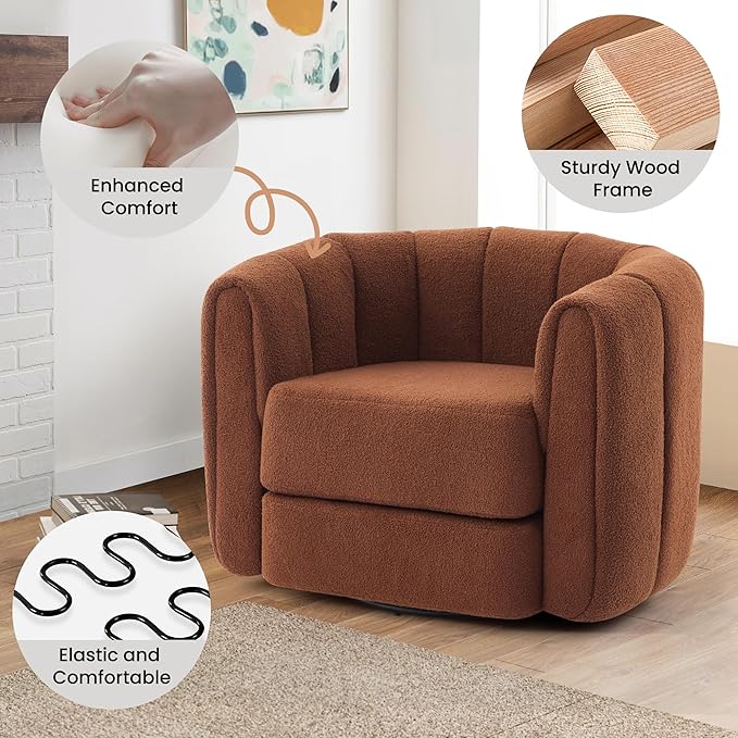 KEIKI Swivel Accent Chair Set of 2 Comfy Upholstered Barrel Armchair for Living Room Brown and Brown