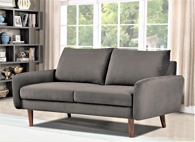 Kent Velvet Loveseat Sofa for Modern Living Rooms and Compact Spaces Comfy 2 Seater Couch Studio Apartment Furniture with Sleek Design Grey